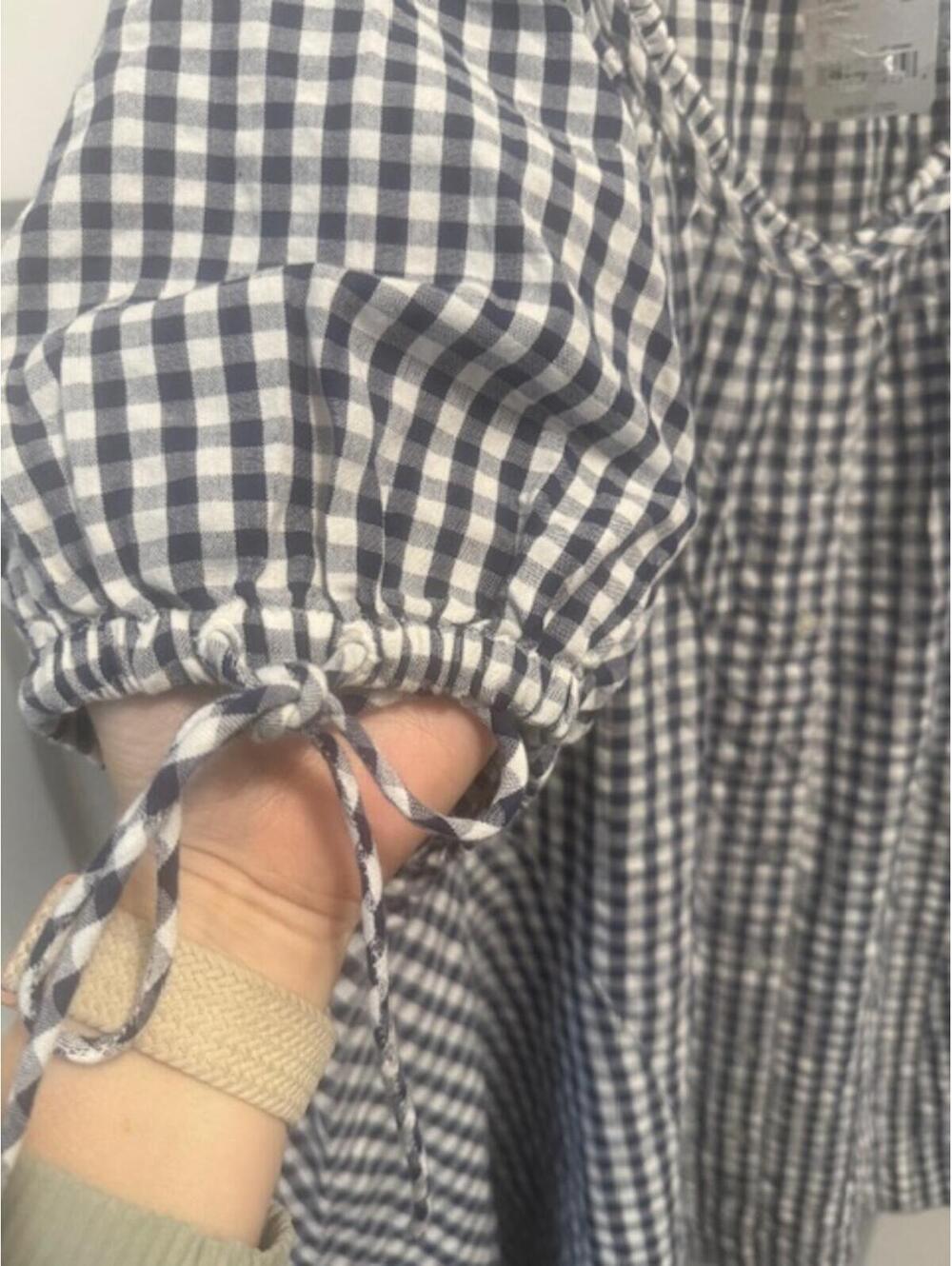 NWT Free People gingham cotton tunic top in navy/white check pattern size small - Picture 5 of 7